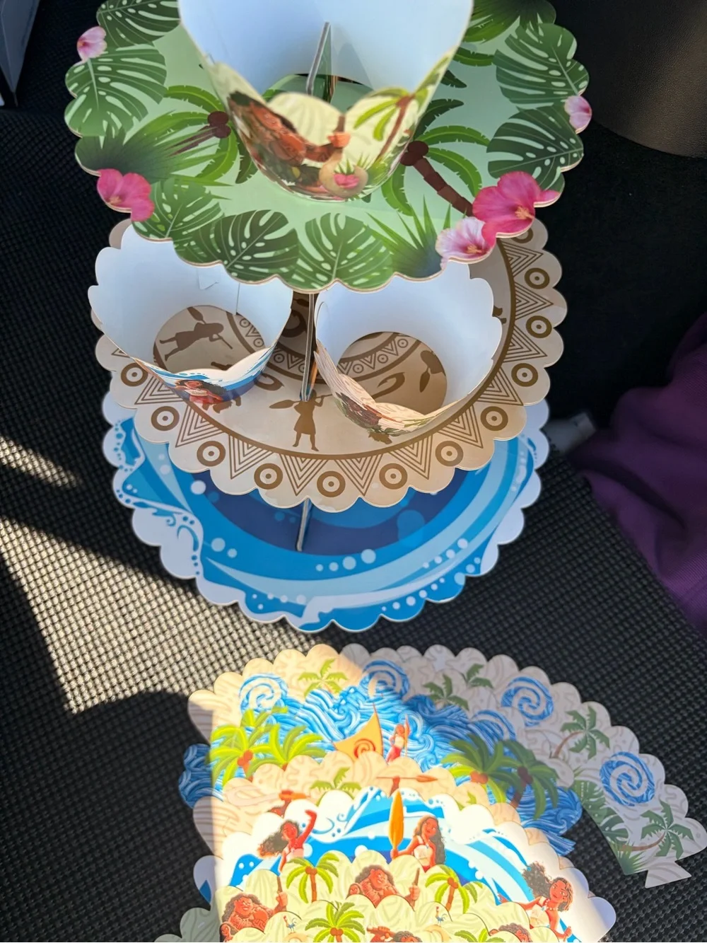Moana-Themed Blue and Green 3-Tier Cupcake Stand